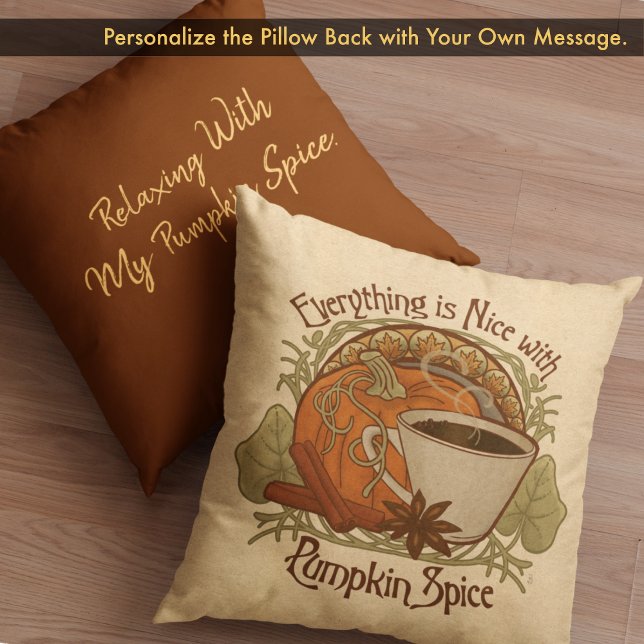 Pumpkin Spice Coffee  stijl Kussen (Pumpkin Spice Coffee Vintage Style Throw Pillow - Customize the Back with Your own Text.)