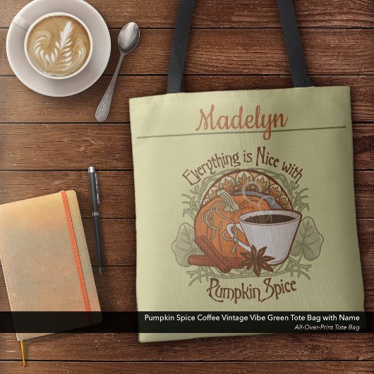 Pumpkin Spice Coffee  Vibe Naam Groen Tote Bag