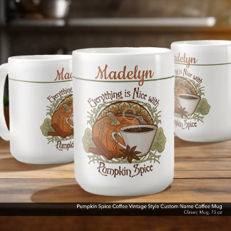 Pumpkin Spice Coffee Vintage Style Custom Name Koffiemok