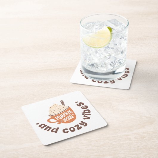 Pumpkin Spice & Cozy Vibes  – Cute PSL Latte Fall Kartonnen Onderzetters (Insitu)