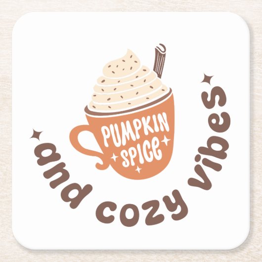 Pumpkin Spice & Cozy Vibes – Cute PSL Latte Fall Kartonnen Onderzetters (Voorkant)
