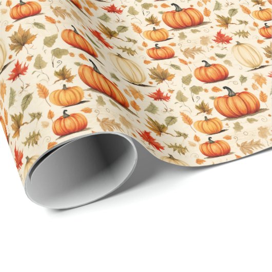 Pumpkin Spice Fall Leaves Rustic Gift Wrap Design Cadeaupapier (Rol Hoek)
