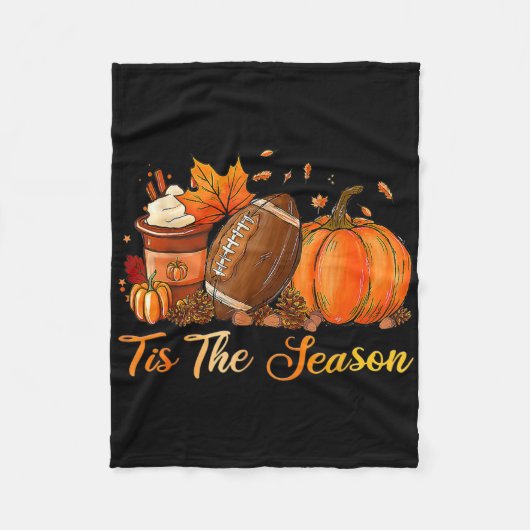 Pumpkin Spice Footll Tis The Season Fall Thanksgiv Fleece Deken (Voorkant)