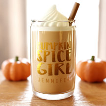 Pumpkin Spice Girl Custom Name Can Glass