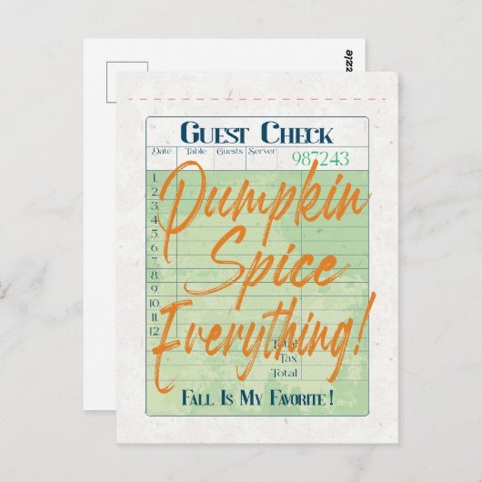 Pumpkin Spice Herfst Autumn Guest Check Coffee Lat Briefkaart (Voorkant / Achterkant)