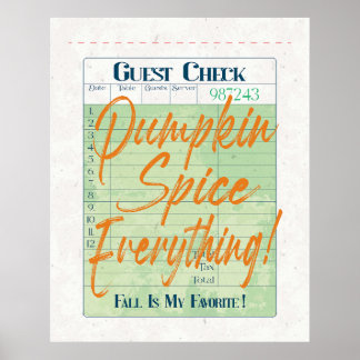 Pumpkin Spice Herfst Autumn Guest Check Coffee Lat Poster