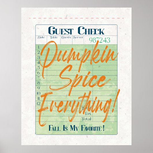 Pumpkin Spice Herfst Autumn Guest Check Coffee Lat Poster (Voorkant)