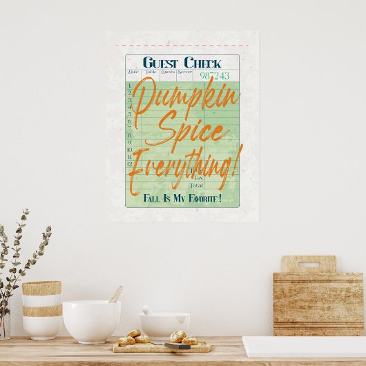 Pumpkin Spice Herfst Autumn Guest Check Coffee Lat Poster (Keuken)