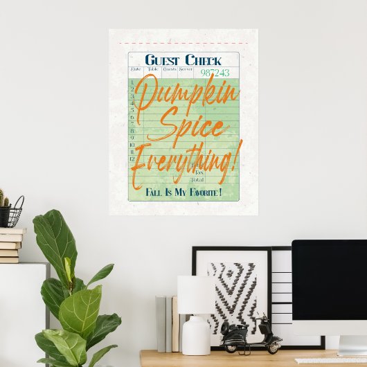 Pumpkin Spice Herfst Autumn Guest Check Coffee Lat Poster (Thuiskantoor)