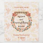 Pumpkin Spice Herfst Wreatinine Thanksgiving Dinne Wijn Etiket (Enkel label)