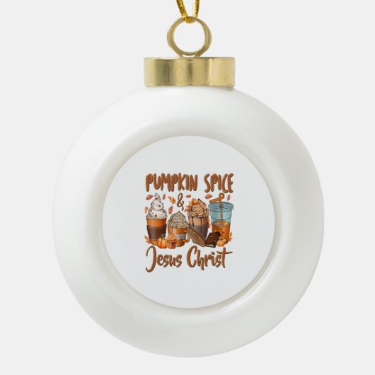 Pumpkin Spice Jesus Christus Keramische Bal Ornament (Voorkant)