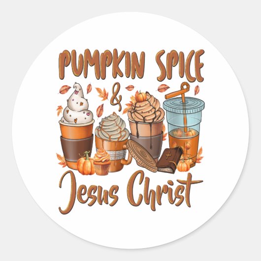 Pumpkin Spice Jesus Christus Ronde Sticker (Voorkant)