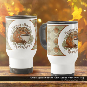 Pumpkin Spice Koffie Kunst en Herfst Bladeren Patr Reisbeker