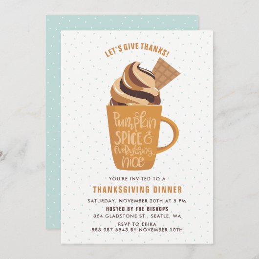 Pumpkin Spice Latte Thanksgiving Party Invitation Kaart (Voorkant / Achterkant)