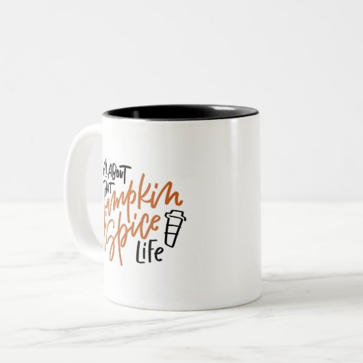 Pumpkin Spice Life Hand Lettered Tweekleurige Koffiemok (Voorkant links)