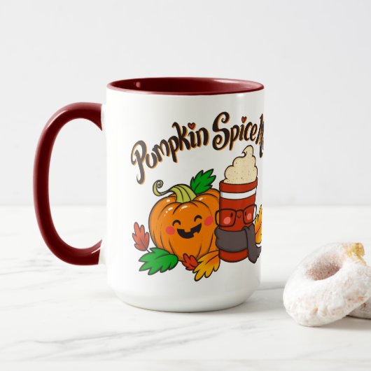Pumpkin Spice me, mok koffie 15 oz rood (Met donut)