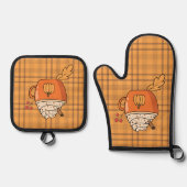 Pumpkin Spice Ochre Plaid Pattern Herfst Ovenwant & Pannenlap Set (Voorkant)