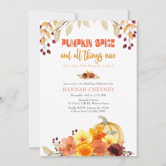 Pumpkin Spice Poem Autumn Flowers any age Birthday Kaart (Voorkant)