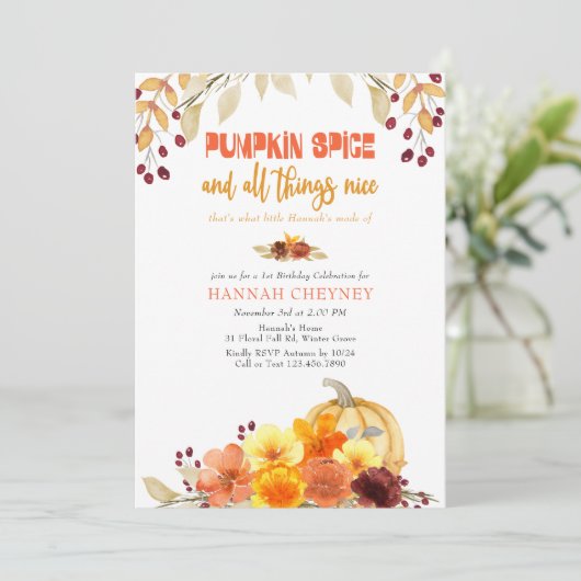 Pumpkin Spice Poem Autumn Flowers any age Birthday Kaart (Staand voorkant)