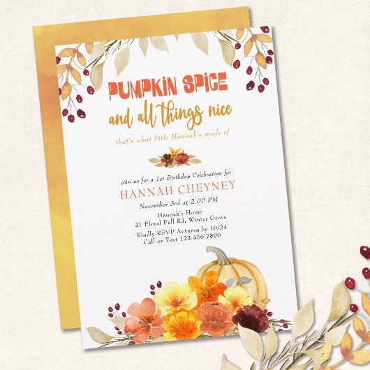 Pumpkin Spice Poem Autumn Flowers any age Birthday Kaart