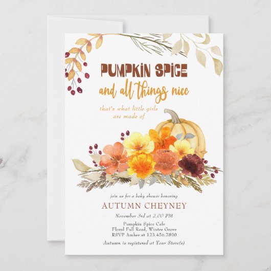Pumpkin Spice Poem Autumn Flowers Baby shower Kaart (Voorkant)