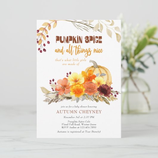 Pumpkin Spice Poem Autumn Flowers Baby shower Kaart (Staand voorkant)