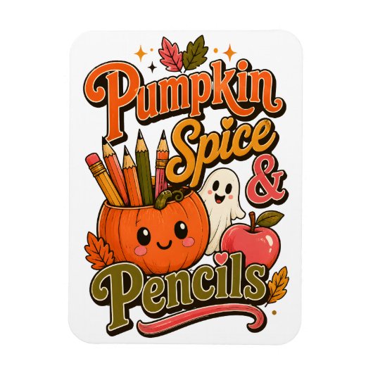 Pumpkin Spice & Potloden Schattige Herfst Leraar Magneet (Verticaal)