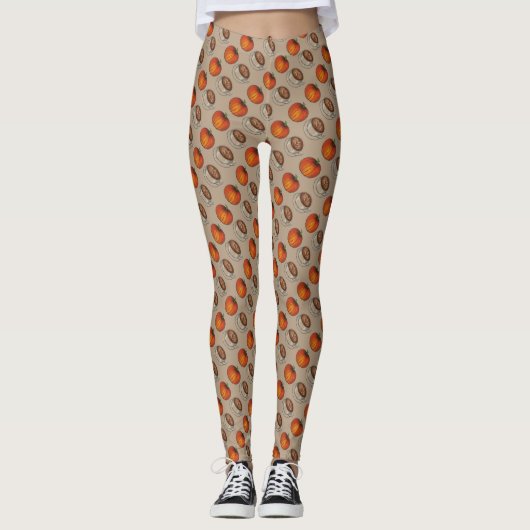 Pumpkin Spice Pumpkins Coffee Latte Tan Leggings (Voorkant)