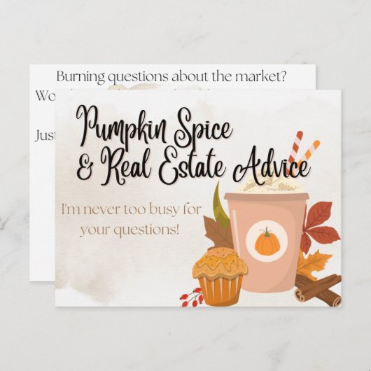 Pumpkin Spice & Real Estate Advice Realtor Pop-by Uitnodiging Briefkaart (Voorkant / Achterkant)