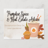 Pumpkin Spice & Real Estate Advice Realtor Pop-by Uitnodiging Briefkaart (Voorkant)