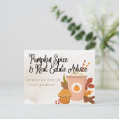 Pumpkin Spice & Real Estate Advice Realtor Pop-by Uitnodiging Briefkaart (Staand voorkant)