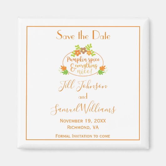 Pumpkin Spice Save the Date Magneet (Voorkant)
