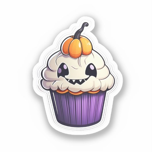 Pumpkin Spice Smiles: Halloween Cupcake Sticker (Voorkant)