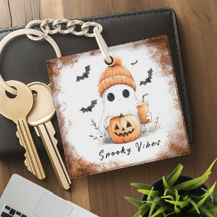 Pumpkin Spice Spooky Vibes gepersonaliseerd Sleutelhanger
