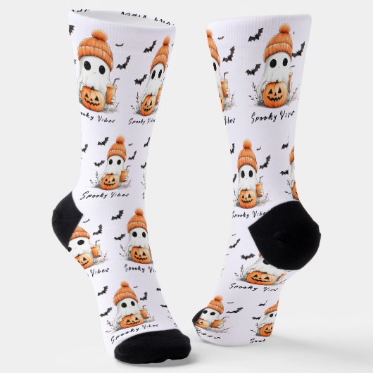 Pumpkin Spice Spooky Vibes gepersonaliseerd Sokken (Gebogen)
