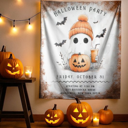 Pumpkin Spice Spooky Vibes gepersonaliseerd Wandkleed