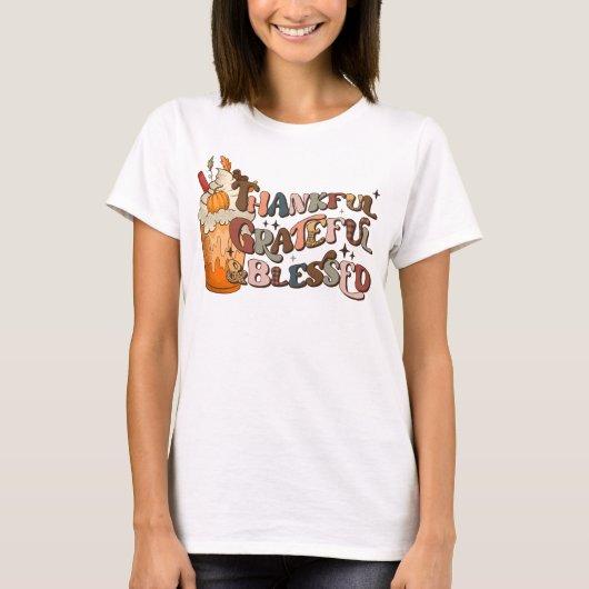 Pumpkin Spice Thankful Grateful Blessed T-Shirt (Voorkant)