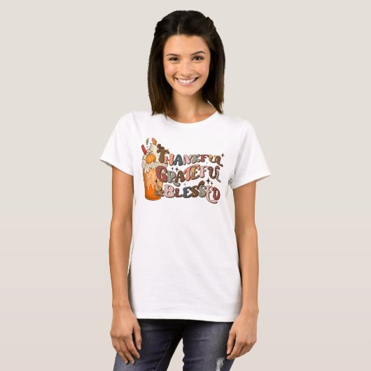 Pumpkin Spice Thankful Grateful Blessed T-Shirt (Voorkant volledig)