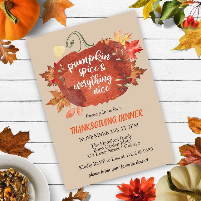 Pumpkin Spice Thanksgiving Brown Invitation (Creator heeft geüpload)