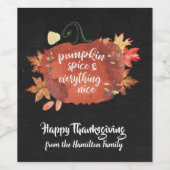 Pumpkin Spice Thanksgiving Dinner Black Wijn Etiket (Enkel label)