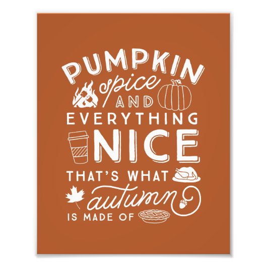 Pumpkin Spice Typographic Autumn Art Print Foto Afdruk (Voorkant)