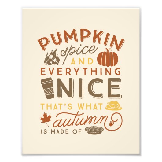 Pumpkin Spice Typographic Herfst Autumn Art Print Foto Afdruk (Voorkant)