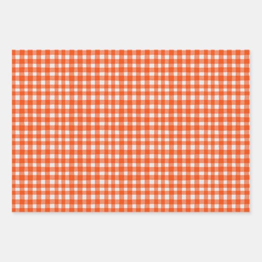Pumpkin Spice Waterverf Gingham Sinaasappel Inpakpapier Vel (Voorkant 3)