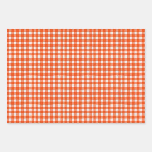 Pumpkin Spice Waterverf Gingham Sinaasappel Inpakpapier Vel (Voorkant)