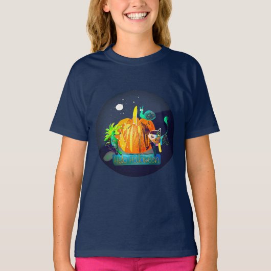 Pumpkin Spirit Magic Fun Halloween Dieren & Maan T-shirt (Voorkant)