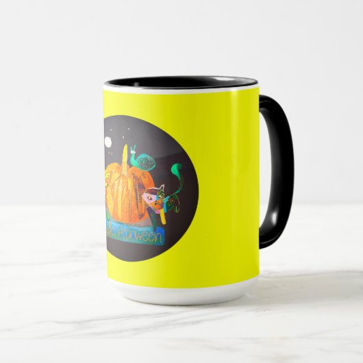 Pumpkin Spirit Mug – Cute Halloween Animals & Moon Mok (Voorkant rechts)