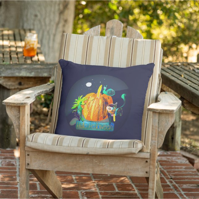 Pumpkin Spirit Pillow – Halloween Animals & Moon Buitenkussen (Stoel)