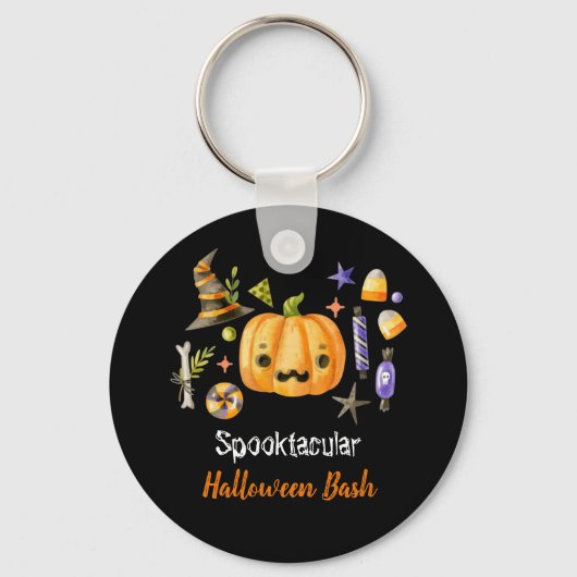 Pumpkin Spooktacular Halloween Bash Black Sleutelhanger (Voorkant)