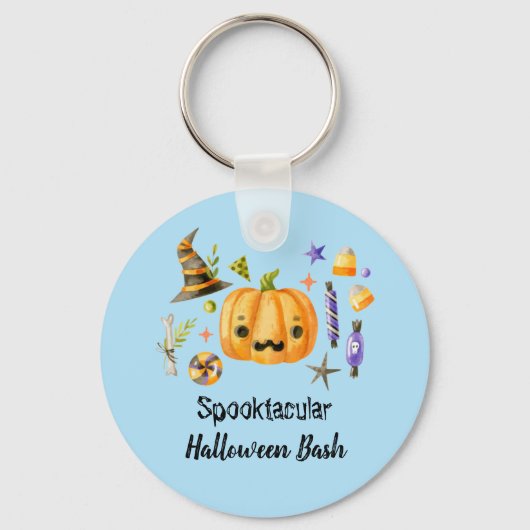 Pumpkin Spooktacular Halloween Bash Blue Sleutelhanger (Voorkant)