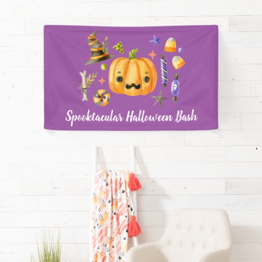 Pumpkin Spooktacular Halloween Bash Paars Spandoek (Insitu)